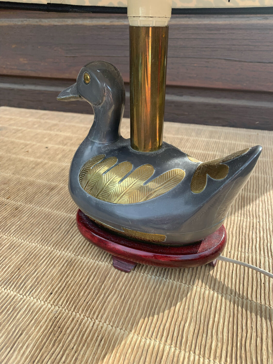 Paire de lampes canards en étain et laiton années 60