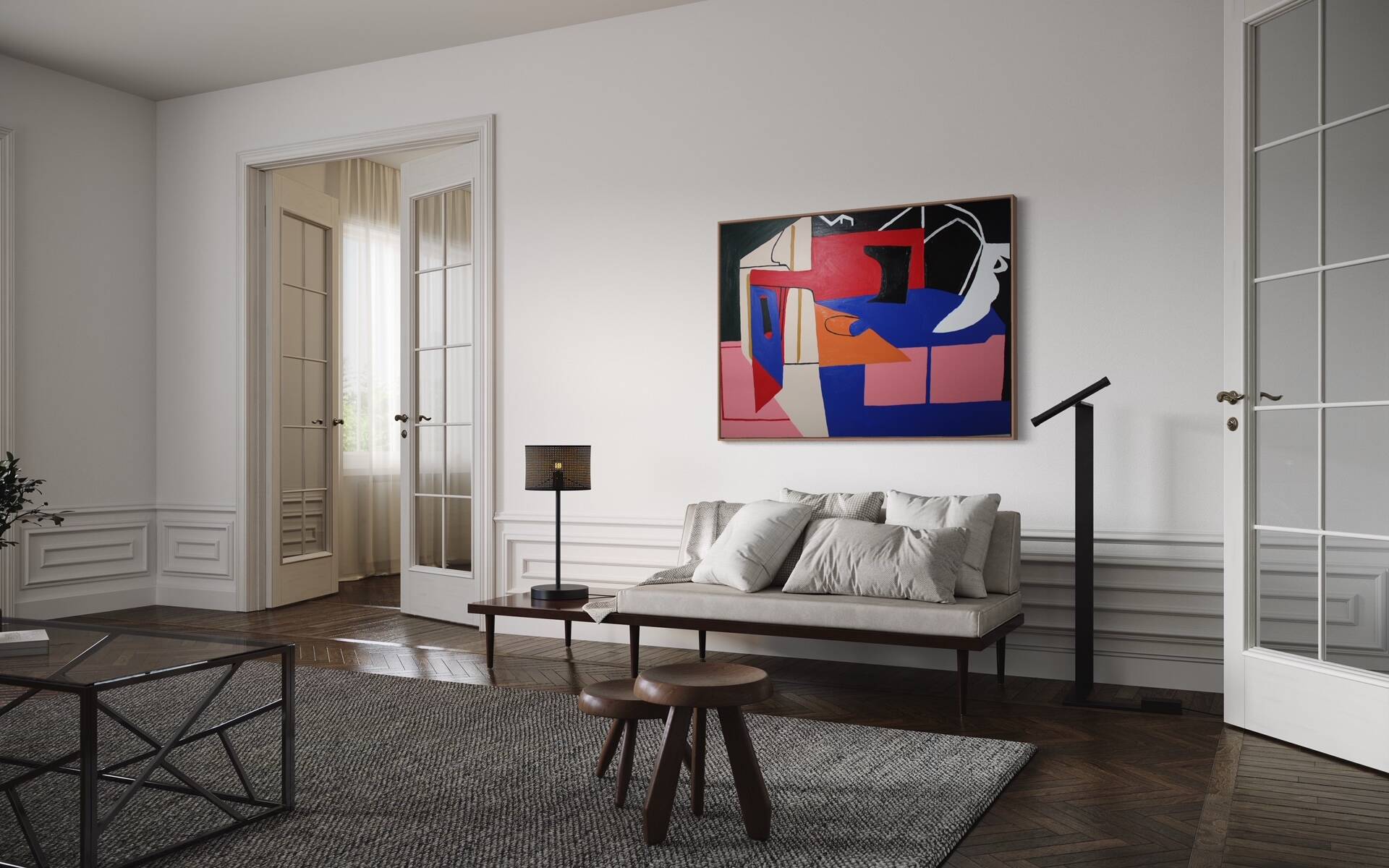 Peinture abstraite bleu cobalt géométrique par Bodasca