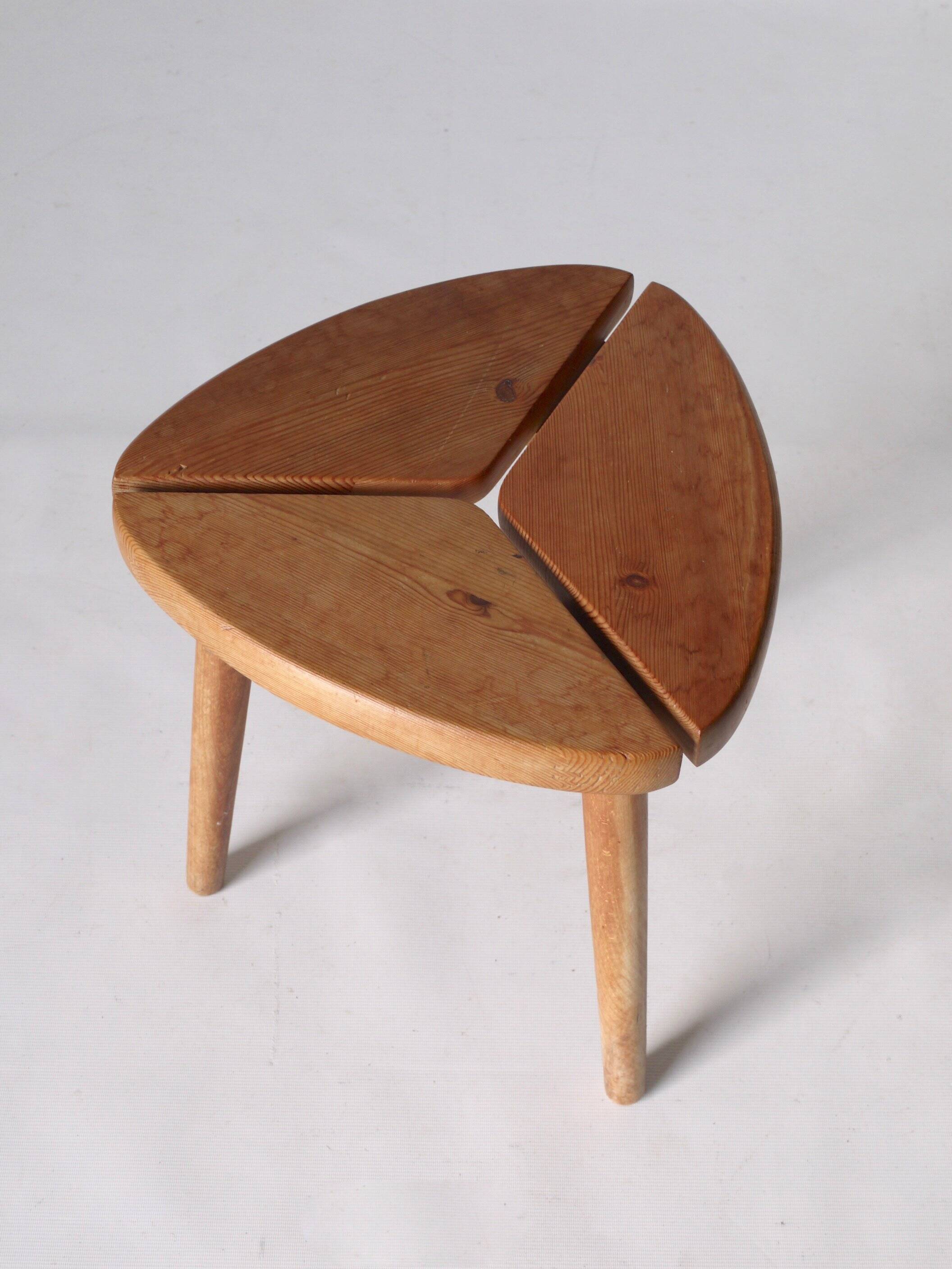 Scandinavian Tripod Pinewood and Beech Stool, 1950s