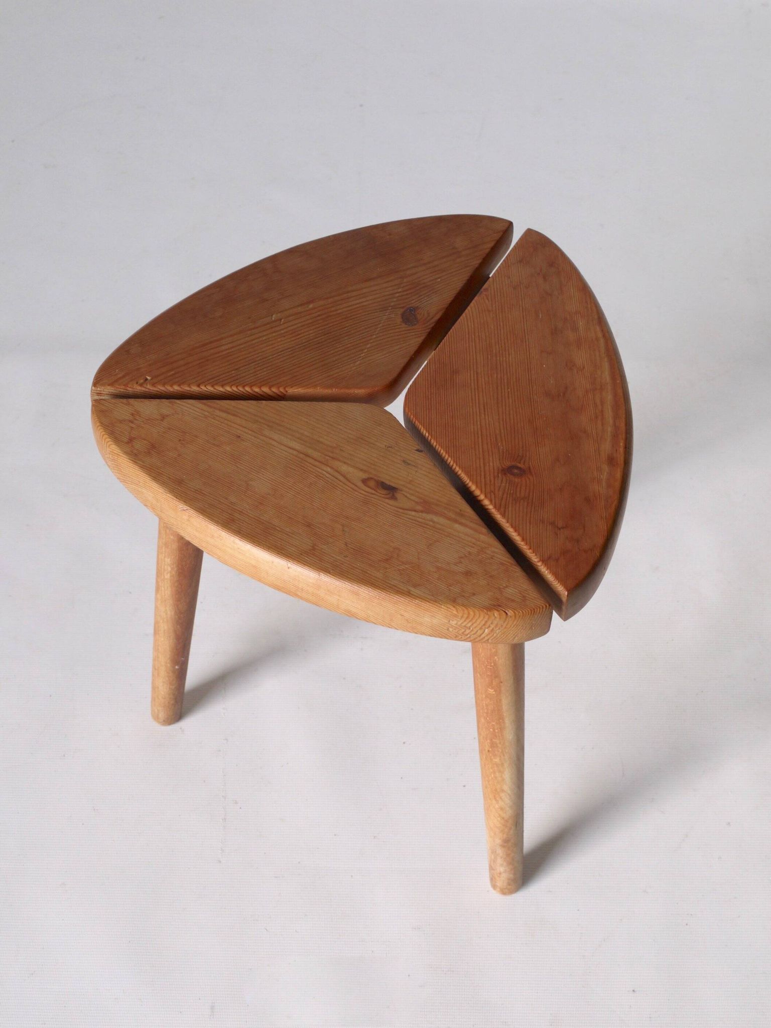 Scandinavian Tripod Pinewood and Beech Stool, 1950s