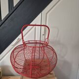 very large vintage red metal basket with handle
