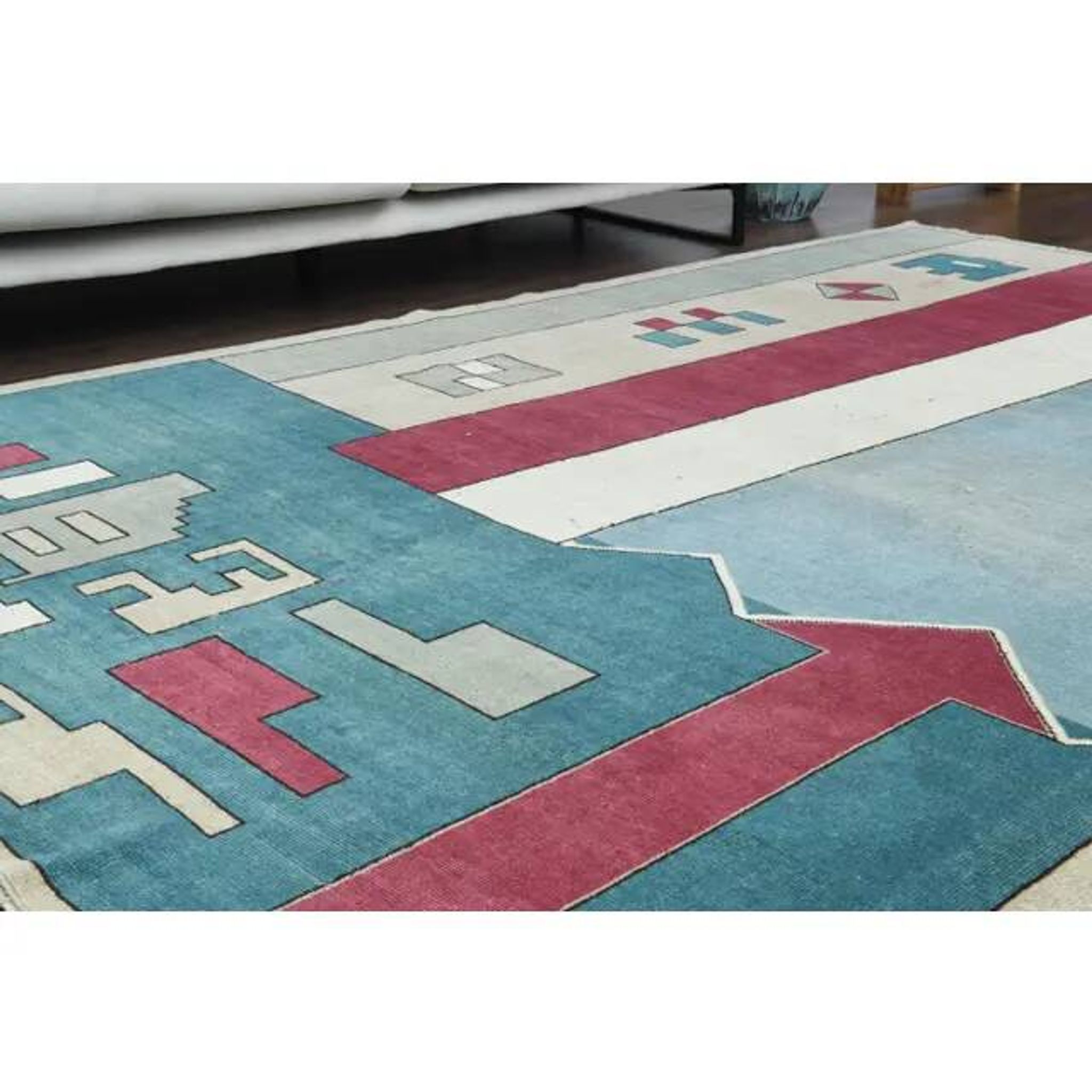 Vintage Turkish Oushak handmade wool cotton blue area rug 204x304