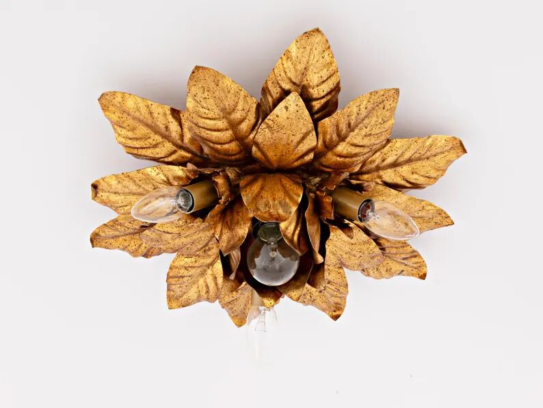 Plafonnier fleuri vintage italien à 4 lumières