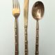 Service 12 person cutlery brass bamboo bronze