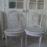 2 louis xvi style chairs beautiful patina chalk bills, seats dressed in gray velvet