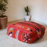 Pouf tapis berbère marocain rouge