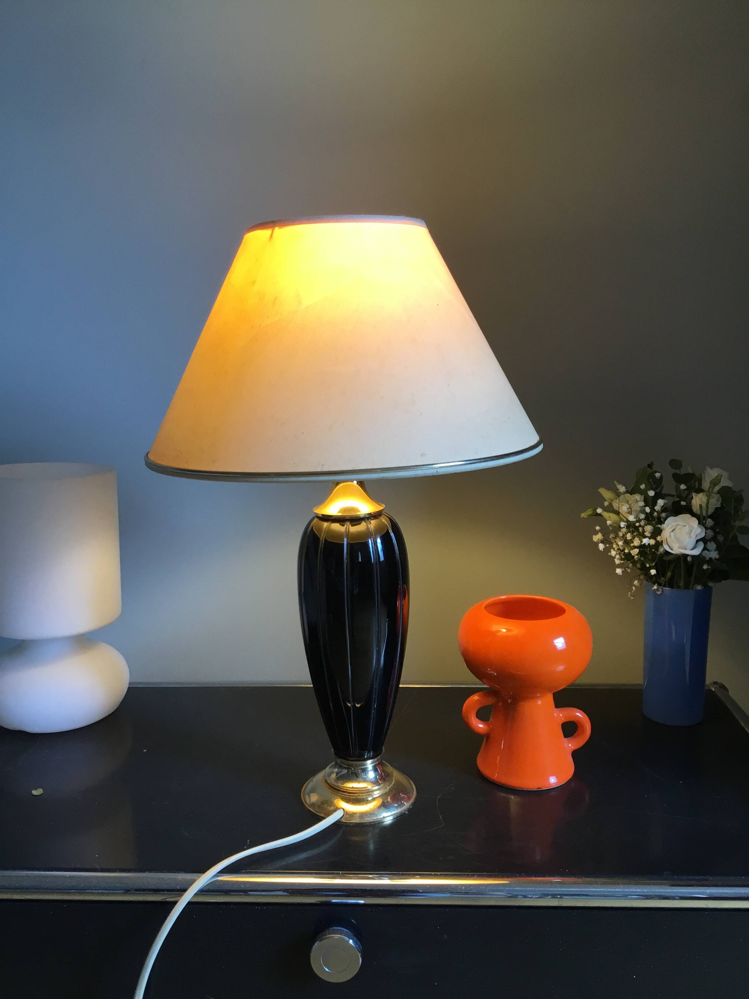 Vintage gold and black ceramic lamp