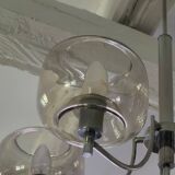 Lustre années 70, globes en verre fumé, 5 feux