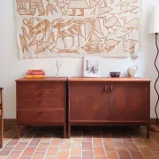 Small Ulferts teak sideboard from the 1960s with integrated handles.