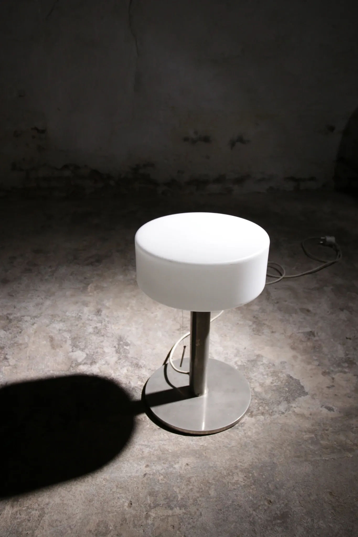 Temde table lamp with opaline glass shade and stainless steel base – 1970s