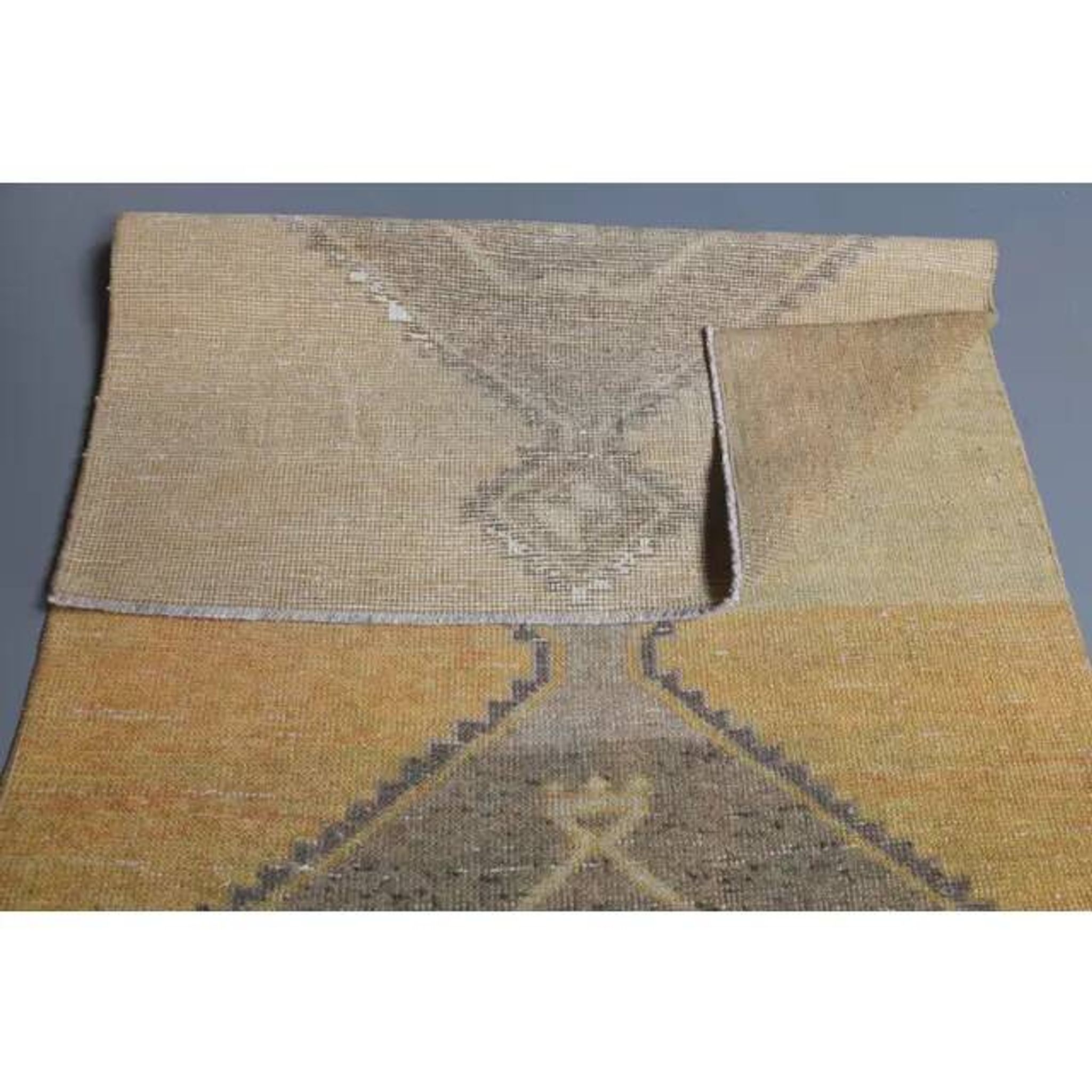 1970s Turkish Oushak handmade beige runner rug 92x344