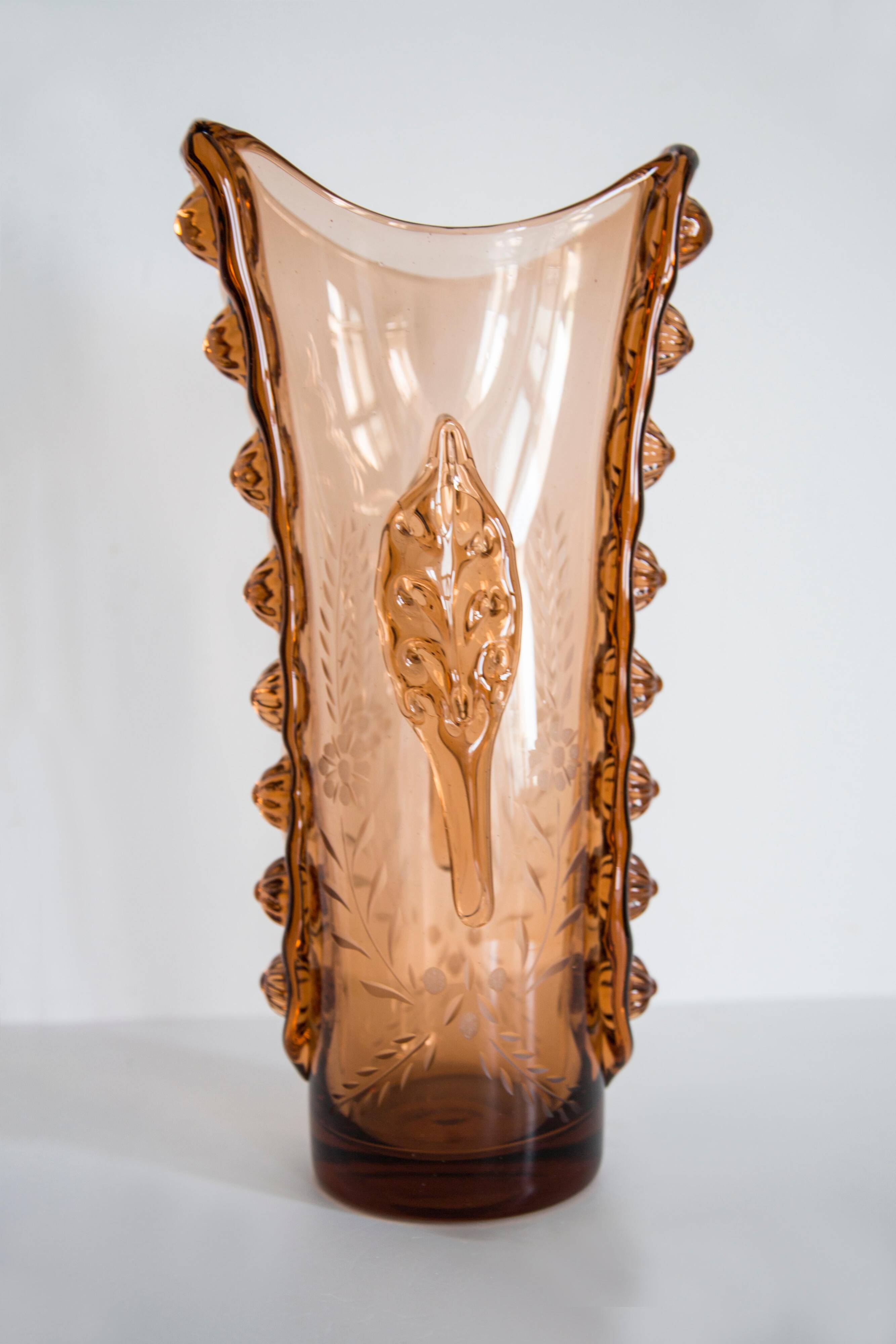Vintage artistic vase in solid orange glass from Tarnowiec, Europe, 1970s.