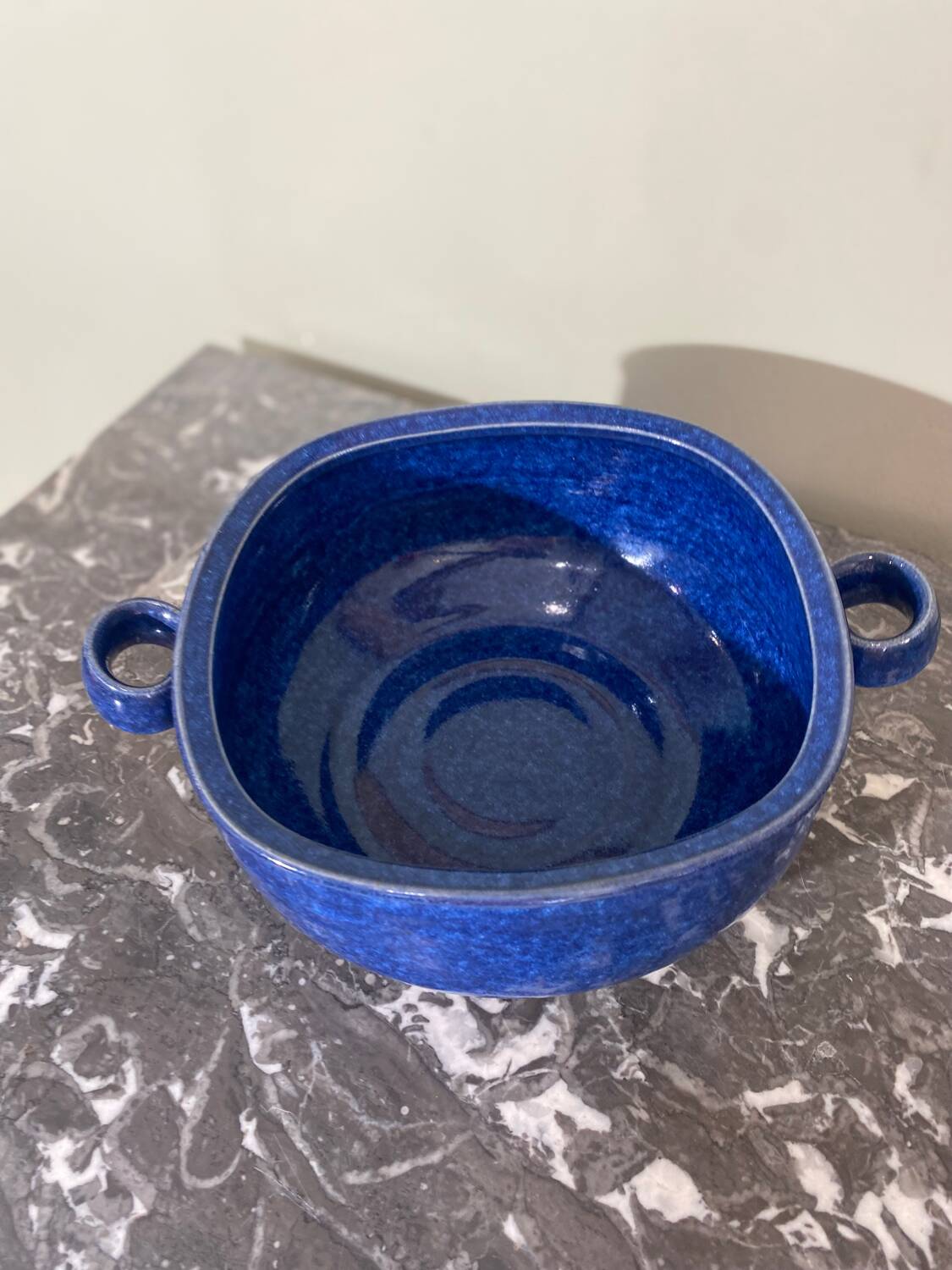 Blue glazed stoneware dish