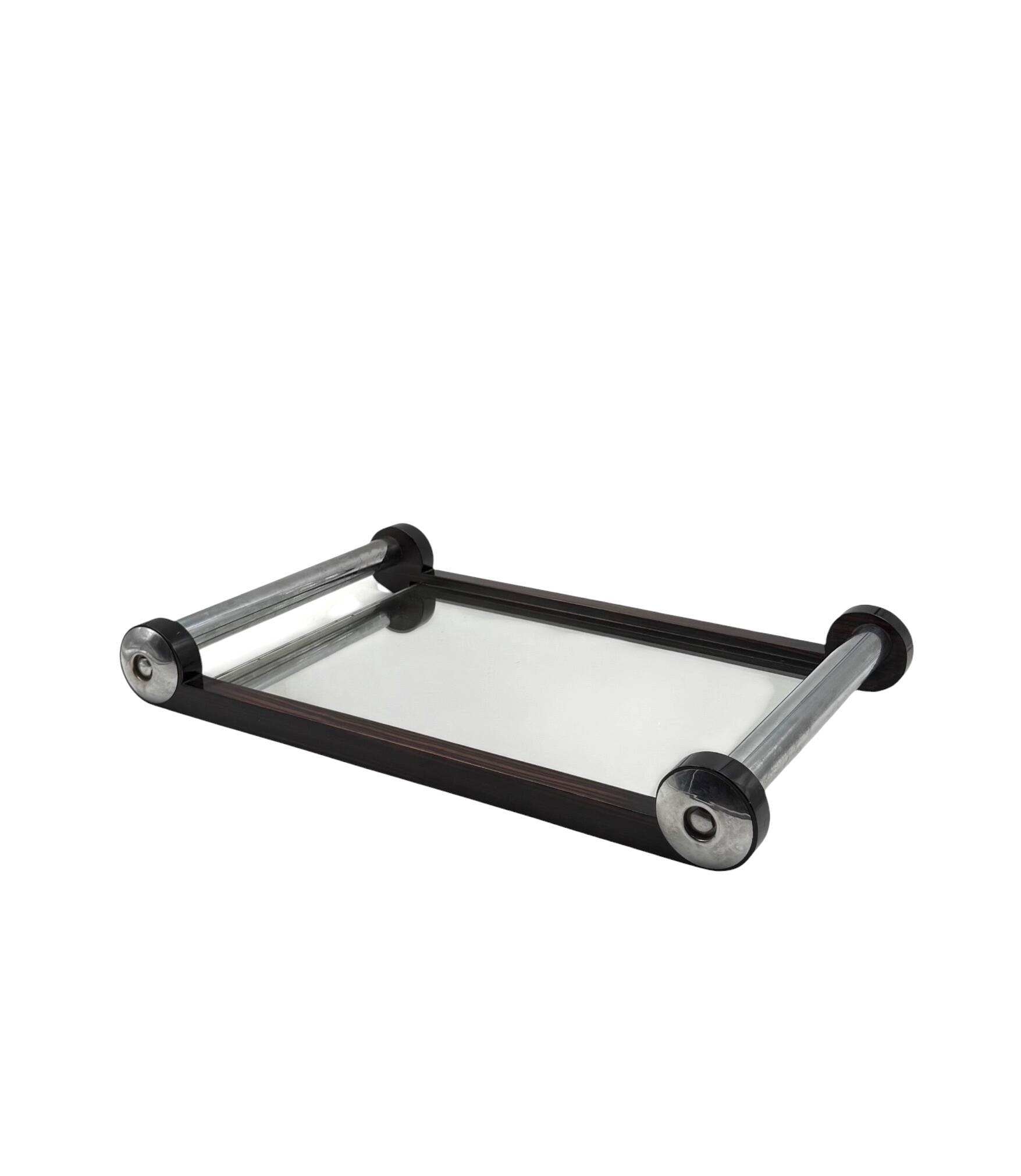 Art Deco wood mirrored tray, France 1930s