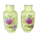 Pair of Limoges porcelain vases decorated with rose bushes