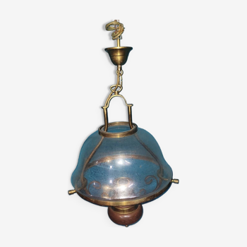 Hanging lantern in blown glass/brass/wood