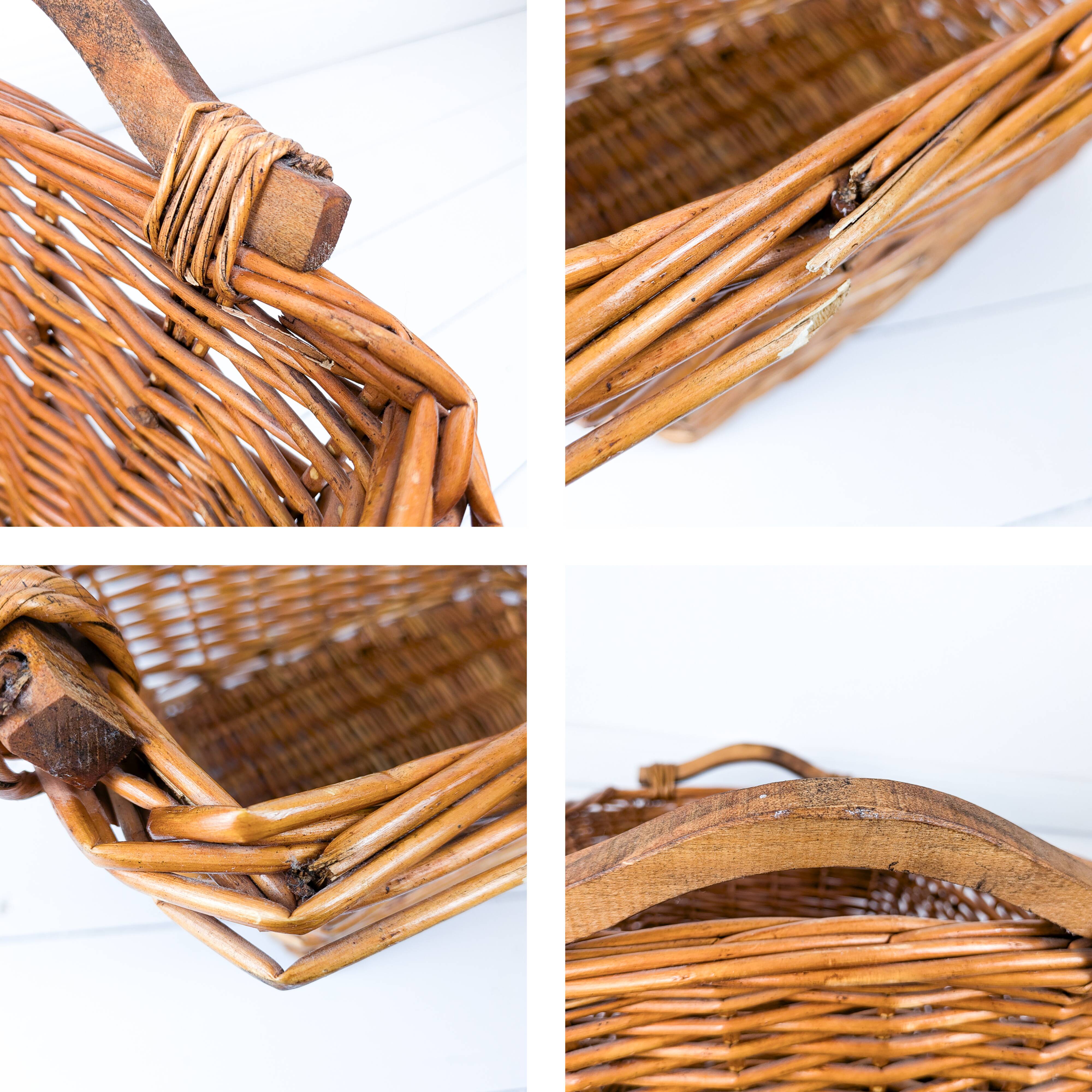 Panier Vintage Anse Rangement Mid Century Panier en osier tressé brun rougeArtisanat Hygge Skandi Sc