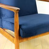 GFM-64 armchair, design by Edmund Homa from the 70s, navy blue - dark wood