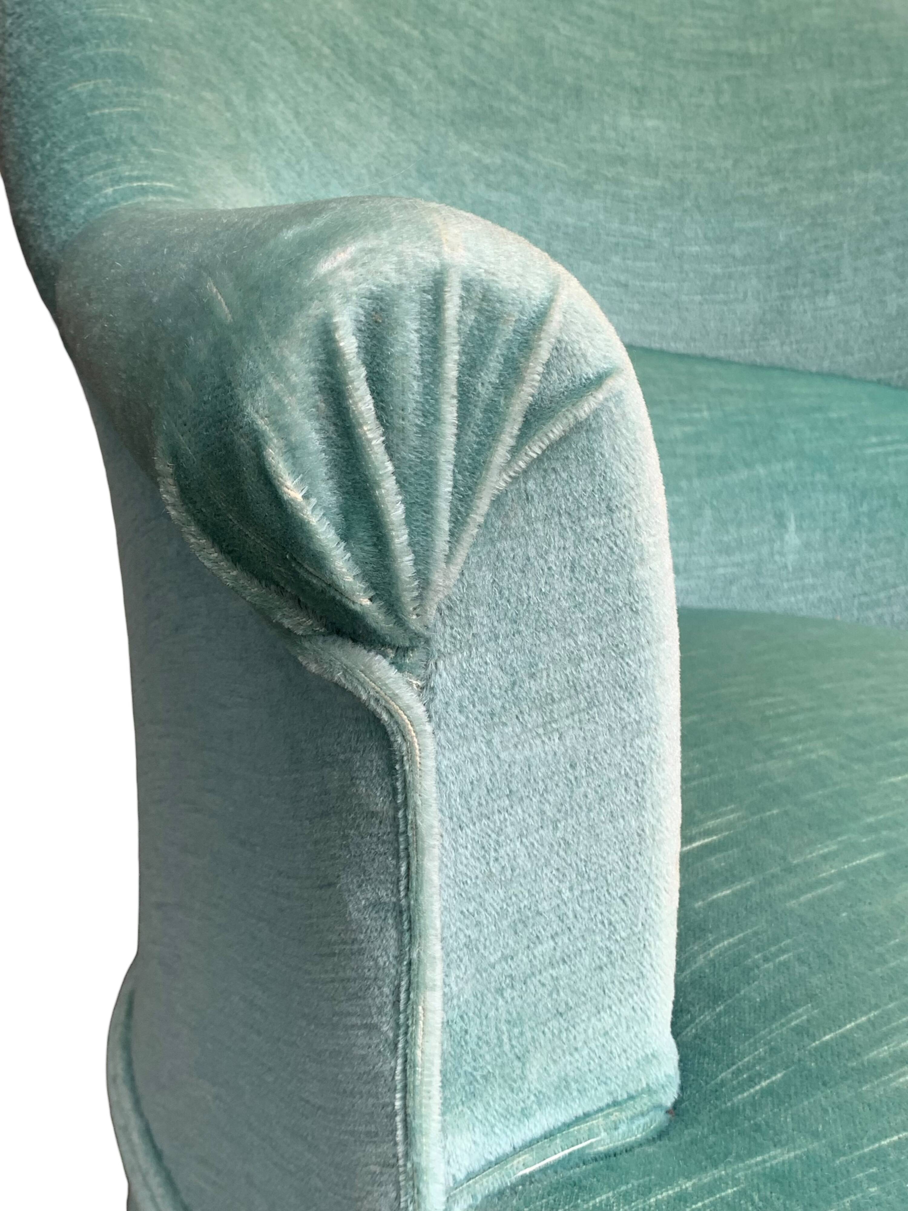 Pair of toad armchairs in water green velvet, 1970