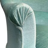 Paire de fauteuils crapaud velours vert d’eau 1970