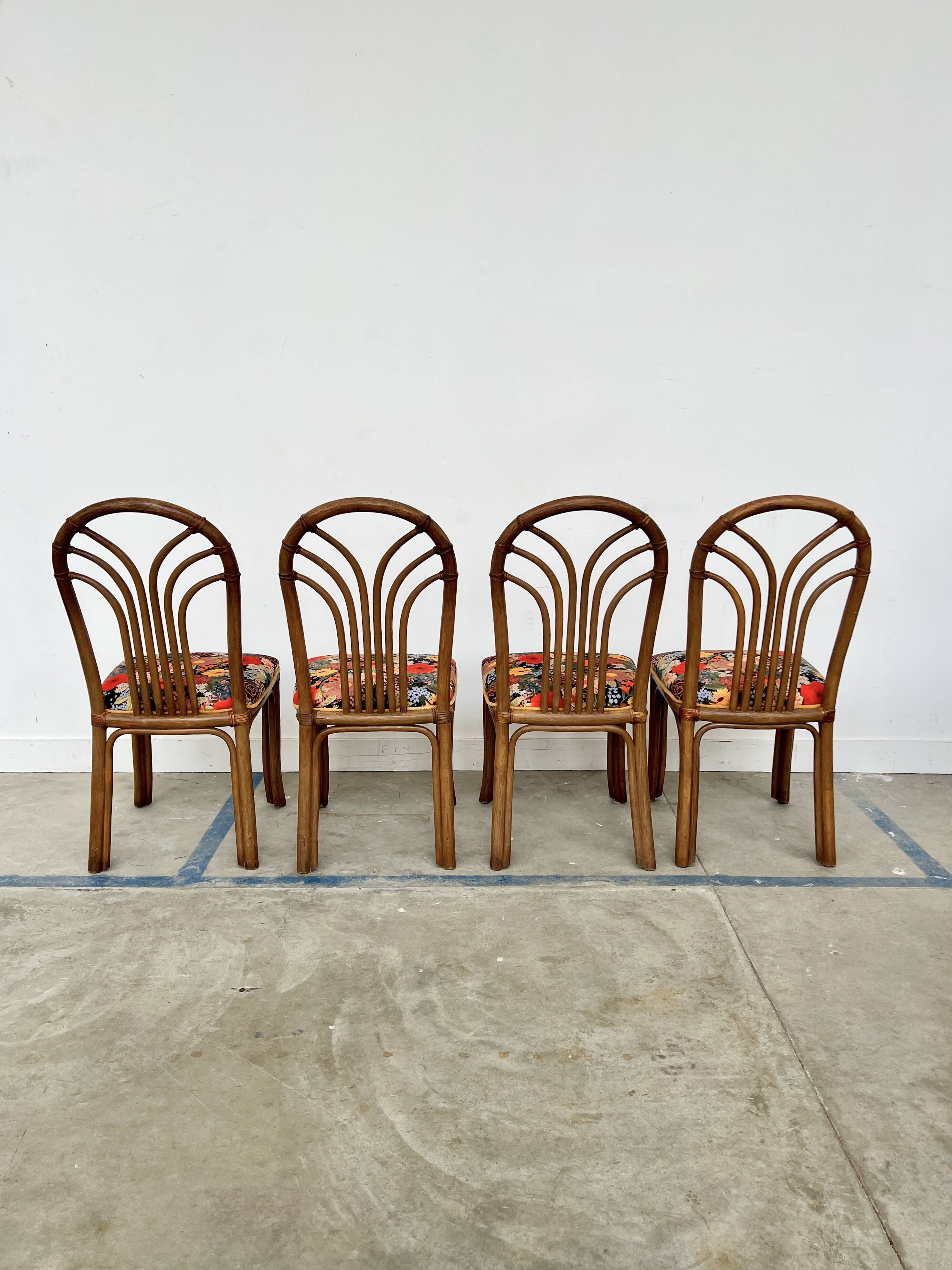 Set of 4 Rausch Rattan Curved Rattan Chairs - Floral Velvet Seats