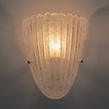 Barovier Style Mid-Century Modern Italian Murano Glass Shell Sconces, 60s, Pair.
