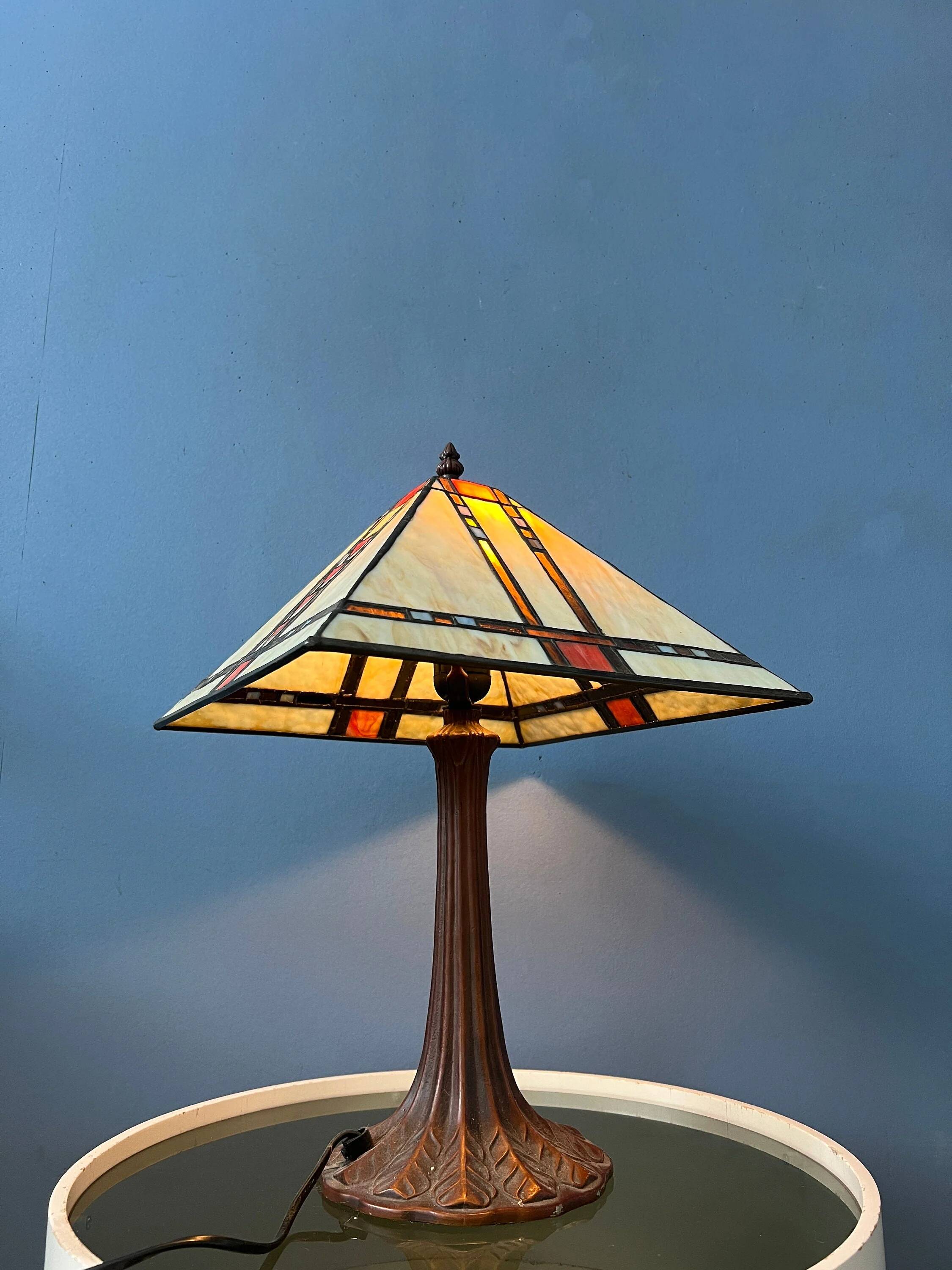 Lampe de table Tiffany colorée en vitrail, style Art déco