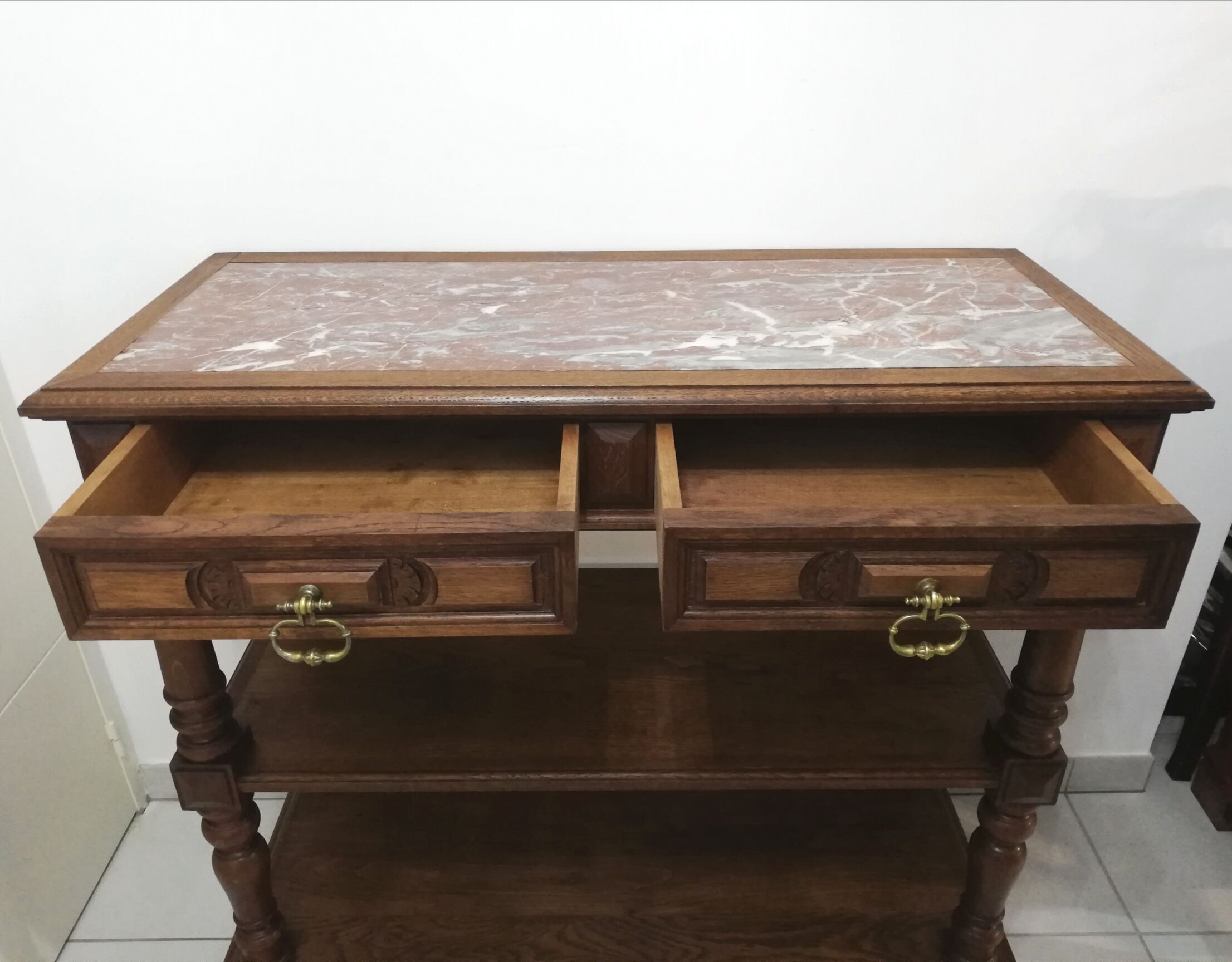 Console with oak drawers in the style of Henri II