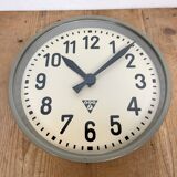 Grey Industrial Factory Wall Clock from Pragotron, 1950s