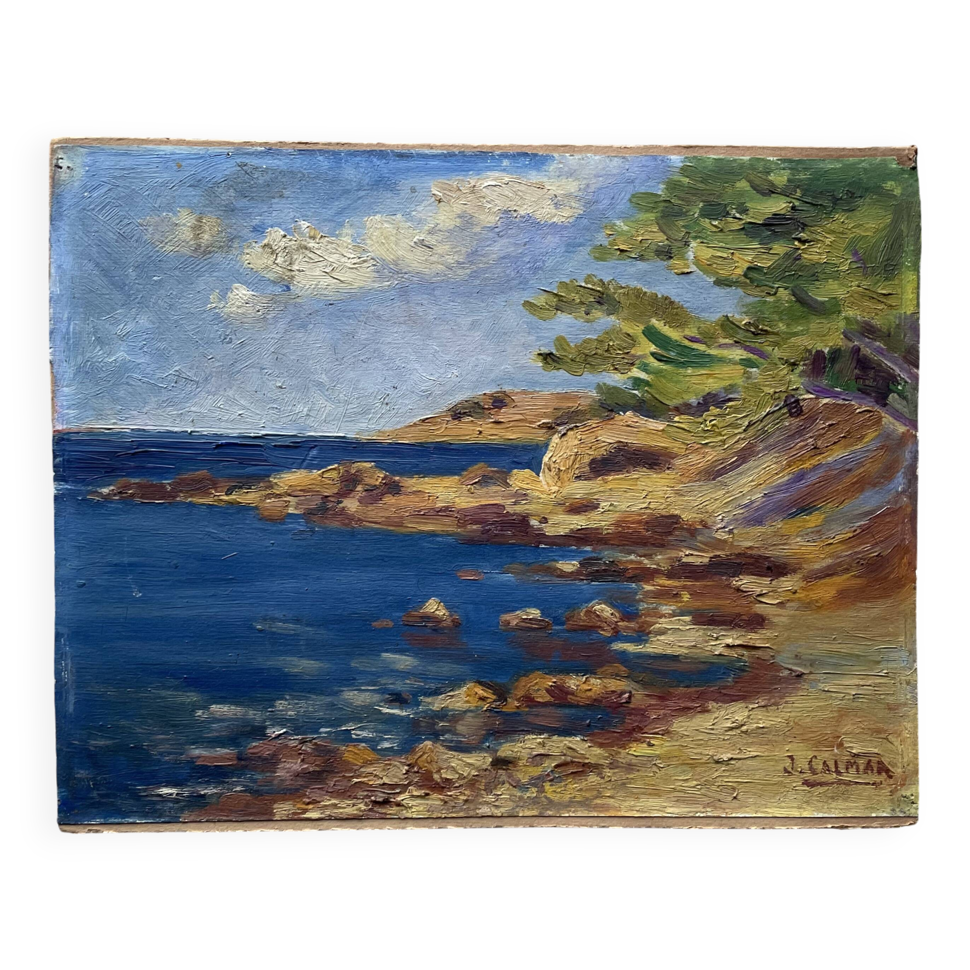 Old oil on cardboard signed