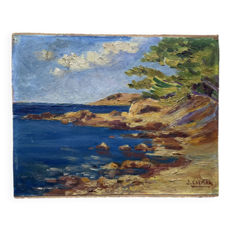 Old oil on cardboard signed