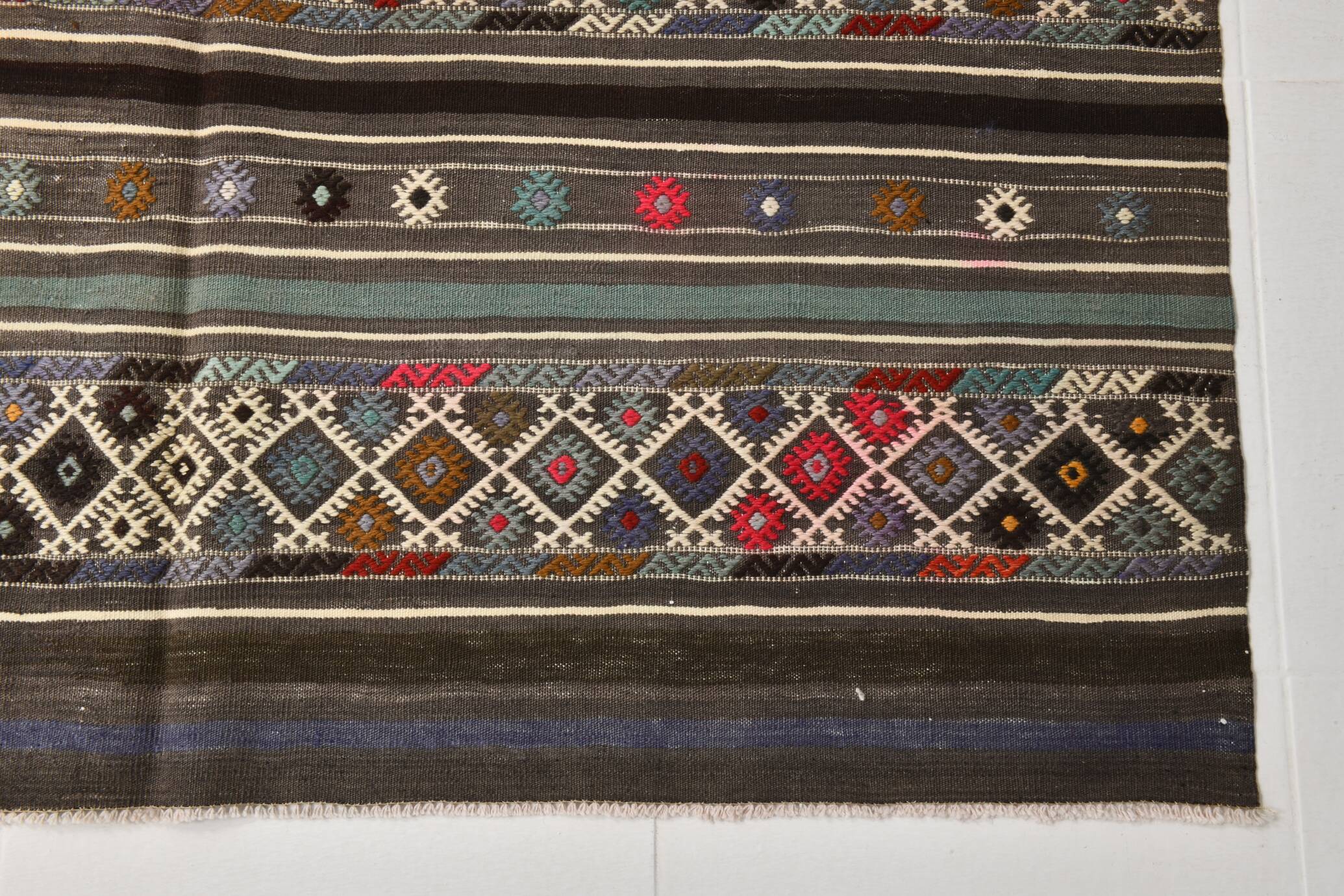 Turkish Colorful Persian Kilim Rug, Wool Area Rug, 141x240