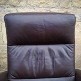 Pair of Scandinavian leather armchairs and ottoman, Ekornes, Norway, 1970s