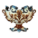 Glazed Earthenware Planter - Barbotine Early 20th Century - Ochre and Blue