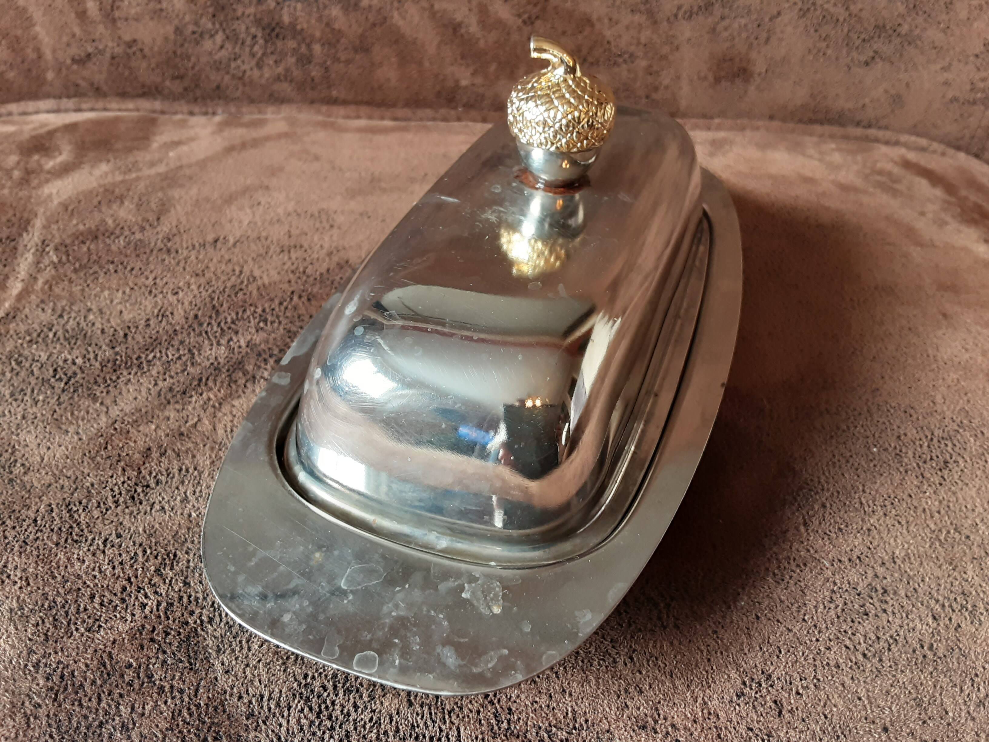 Original vintage metal butter dish