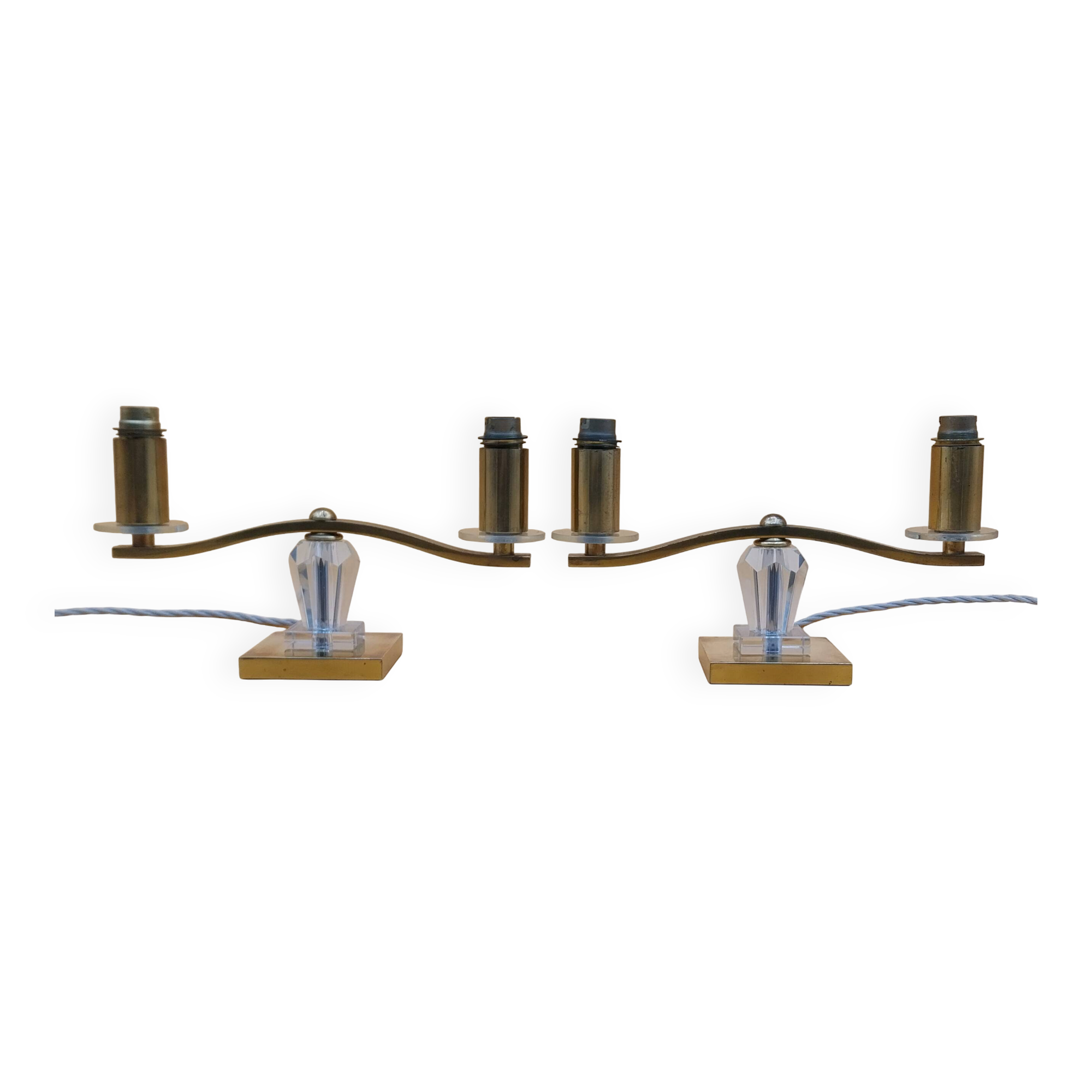 Art Deco lamp pair in brass and glass