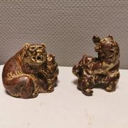 Two bear figurines from Danish Royal Copenhagen mid last century in sung glaze by Knud Kyhn (KK)