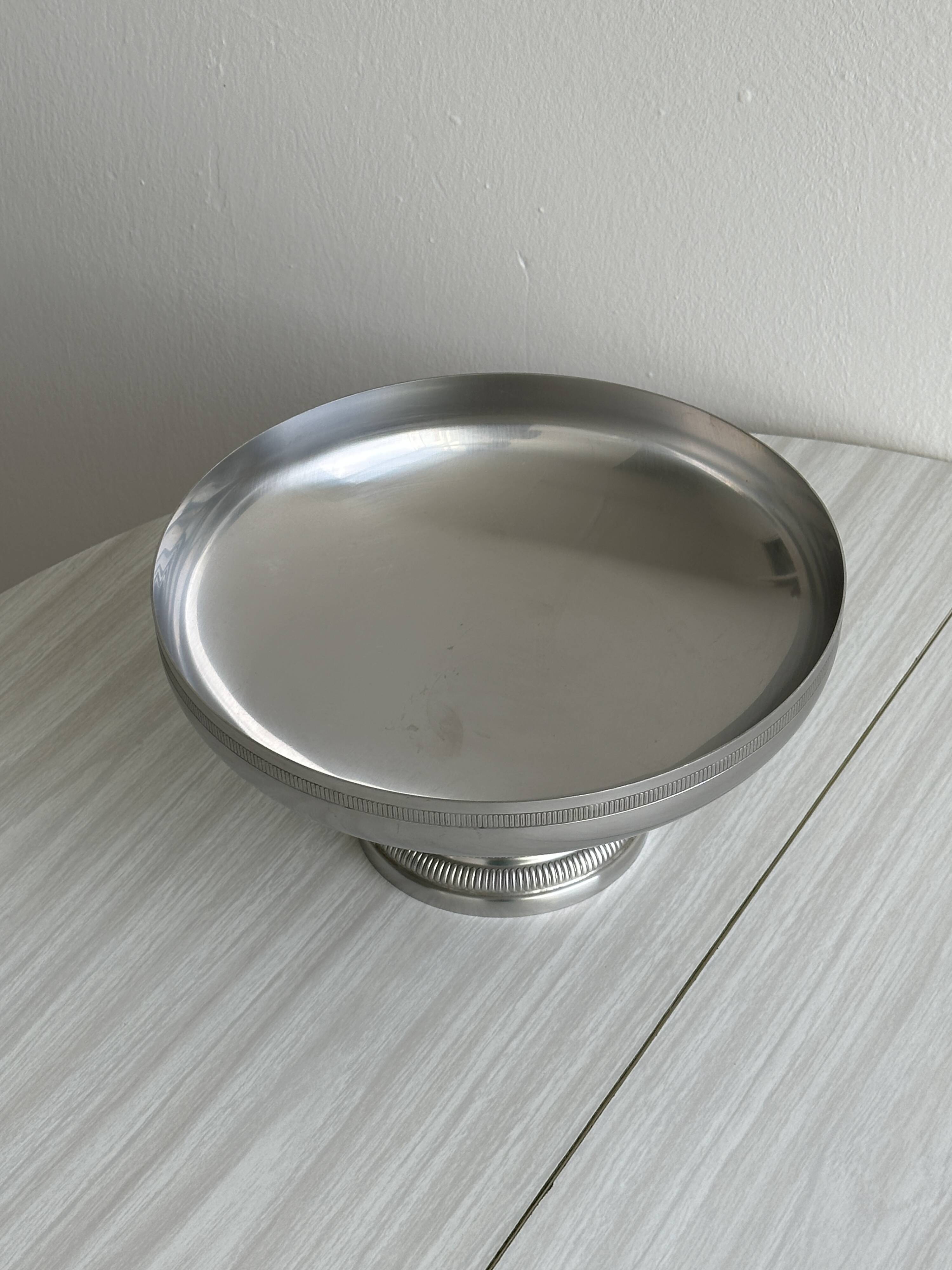 Large brushed stainless steel salad bowl
