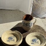 Set of 12 beige, pink, and blue deep plates from Digoin Sarreguemines, vintage.