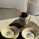 Set of 12 beige, pink, and blue deep plates from Digoin Sarreguemines, vintage.