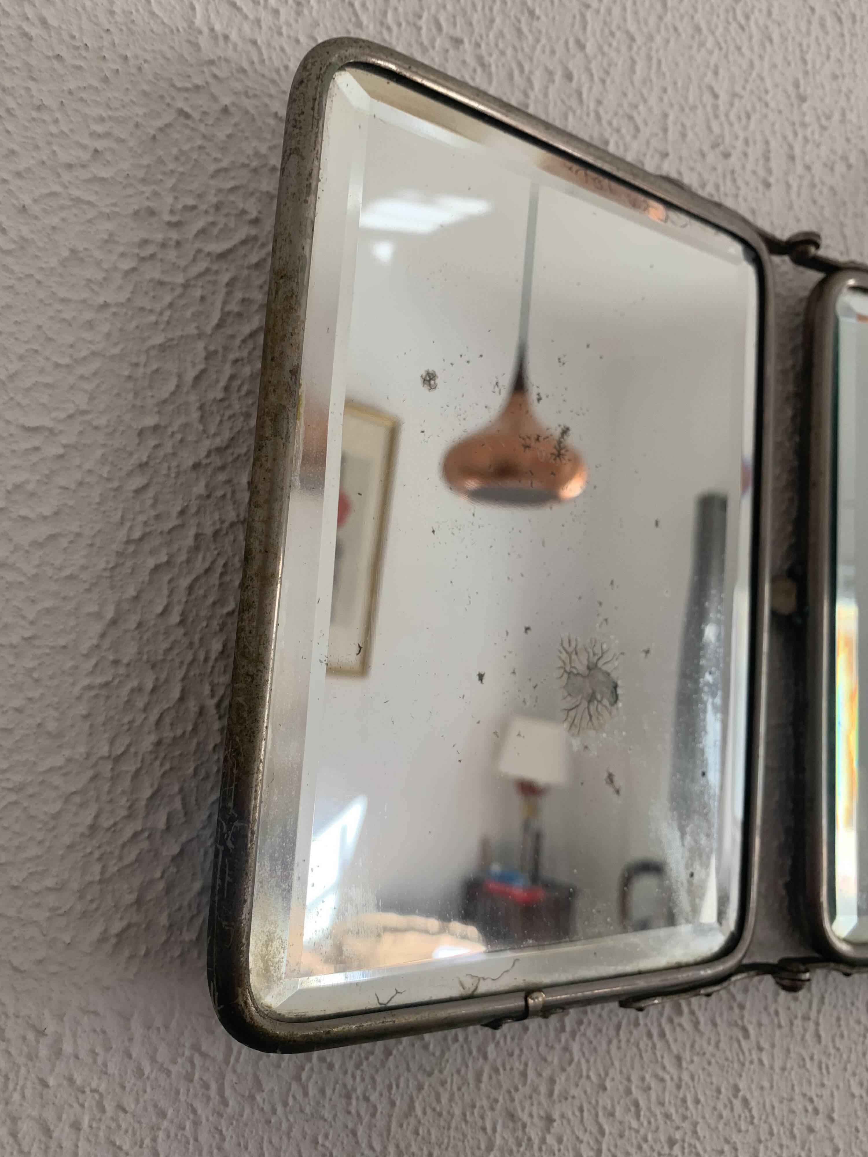 Vintage mirror 1930 crystal barber triptych - 22 x 51 cm