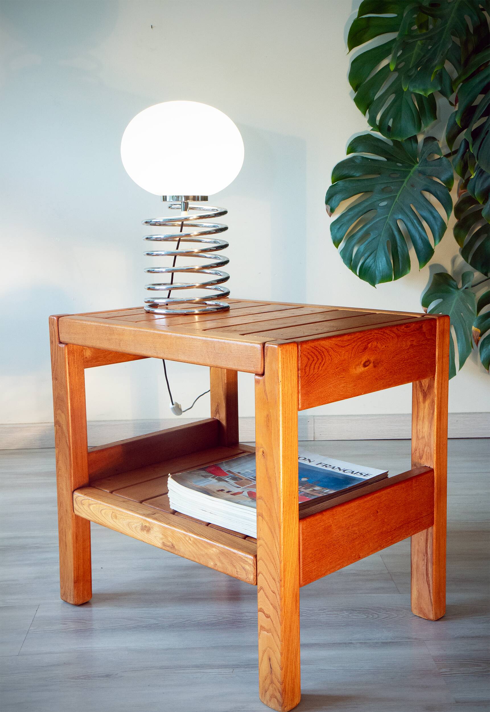 Side table in solid elm, Roche Bobois, 1980