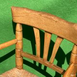 Pair german bobbin turned side chairs with rush seat