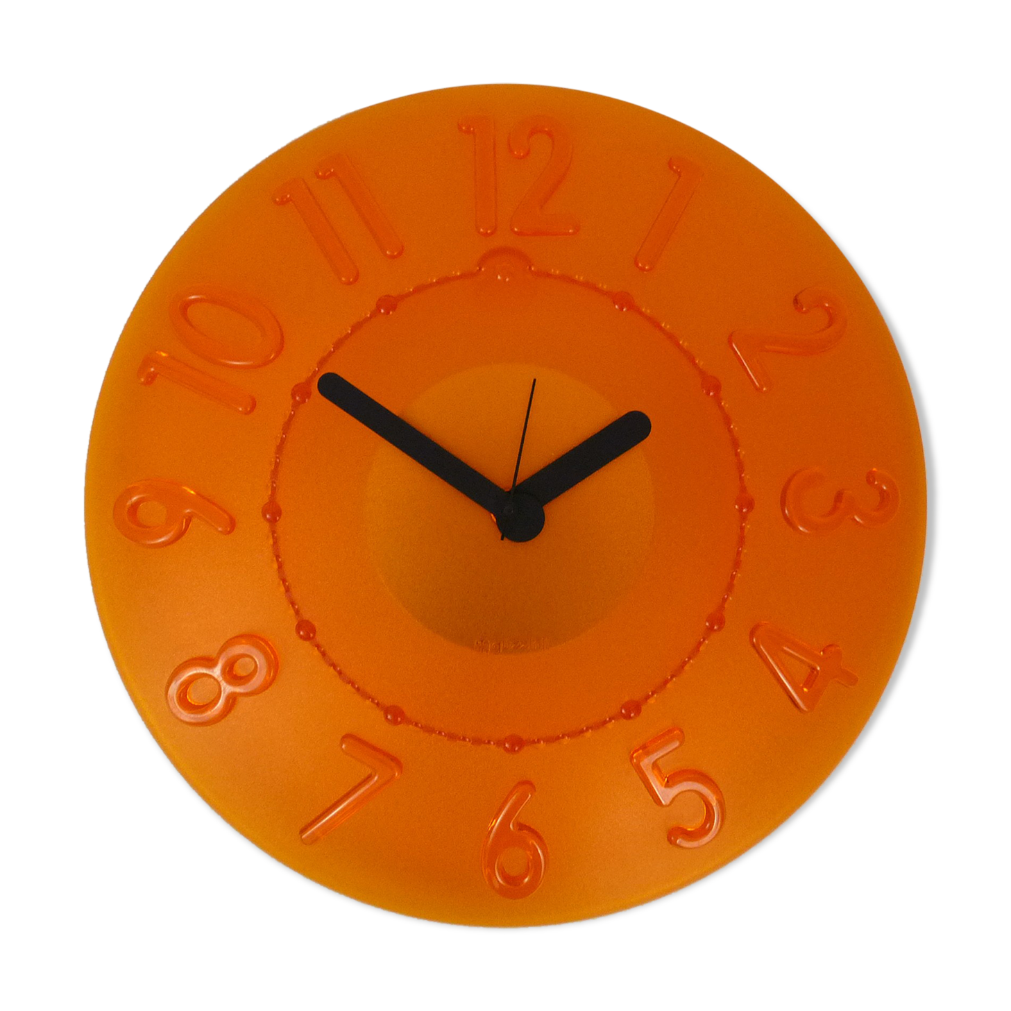 Guzzini orange wall clock from the 1980s