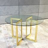Table à diner ronde verre et métal doré ,vintage années 80'
