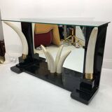Versailles collection table console éléphant fausse défense ébène miroir verre années 1970