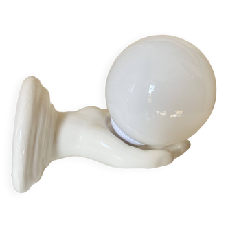 Handmade White Ceramic Wall Lamp with White Opaline Globe