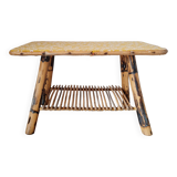 Antique rattan coffee table - yellow floral top