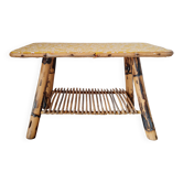 Antique rattan coffee table - yellow floral top