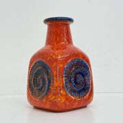 Scheurich West Germany Bay ceramic vase orange with blue fossils, 1970s